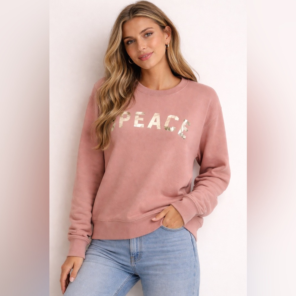 Sol Angeles x Anthropologie Peace Pullover Sweatshirt Peach Cotton Women’s XL